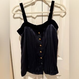 Rena Lange Vintage 1990’s Silk Velvet Trim Pleated Golden ButtonTank Old Money,6